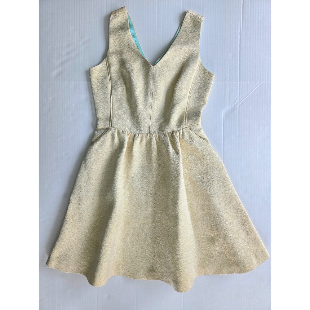 Vineyard Vines Fit and Flare Dress Womens 2 Gold Metallic Silk Blend V-Neck